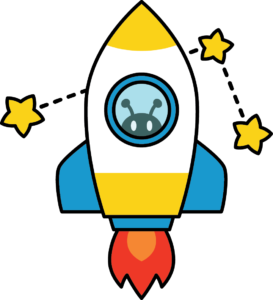 Rocket and stars.